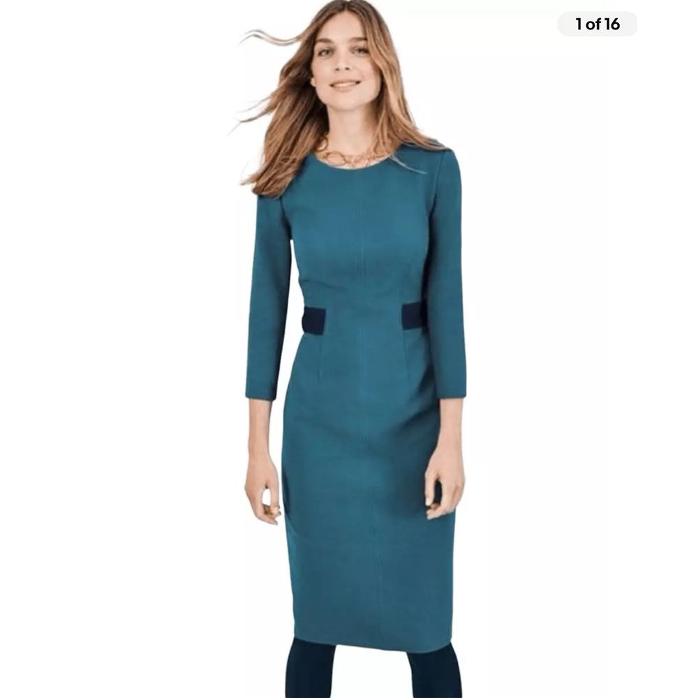 Boden Laura Ottoman cotton pencil Dress Size 4p teal and black